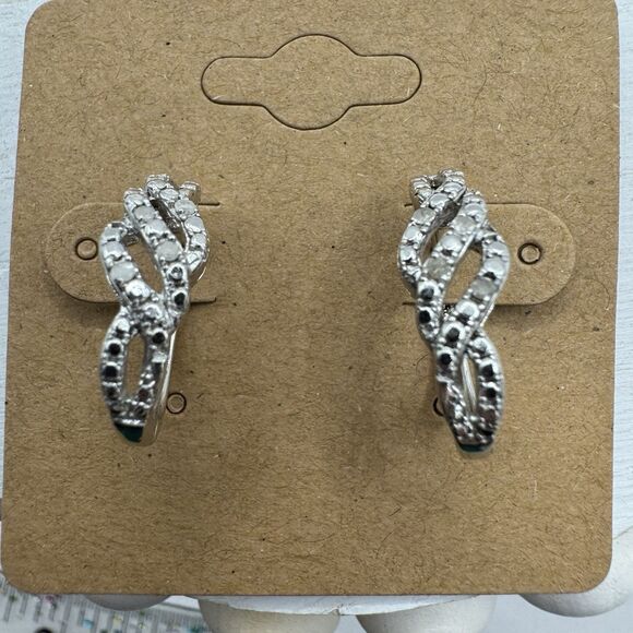 Sterling Silver Diamond Twisted Half Hoop Earrings - Picture 5 of 15